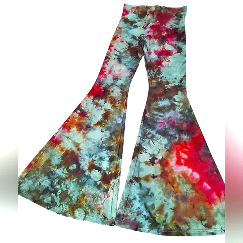 High Waisted Tie Dyed Bell Bottoms Colorful Tie Dye Festival Flares XS S M L XL - Picture 5 of 9